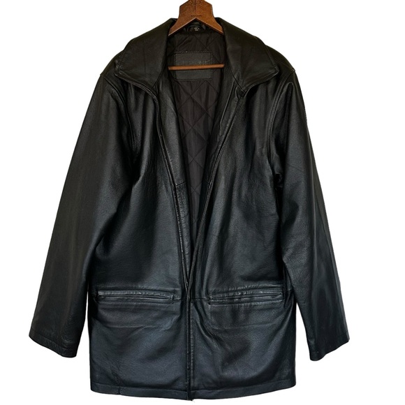 Stunning Oversized Vintage Boyfriend Black Leather Coat Jacket - Picture 5 of 12